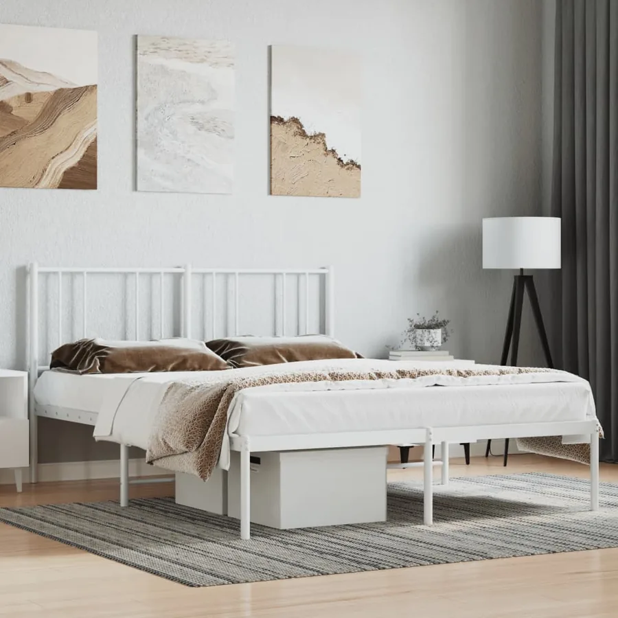 Cadre de lit métal sans matelas et tête de lit blanc 120x190 cm