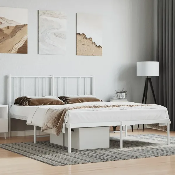 Cadre de lit métal sans matelas et tête de lit blanc 120x190 cm