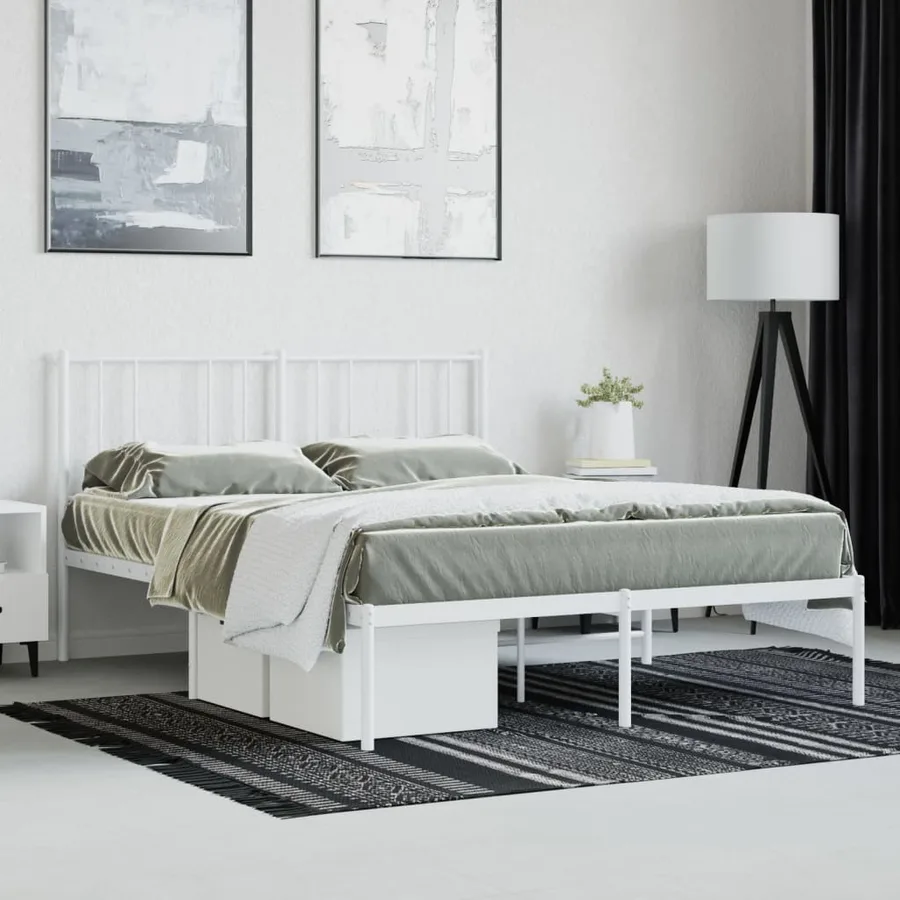 Cadre de lit métal sans matelas et tête de lit blanc 120x190 cm - 4