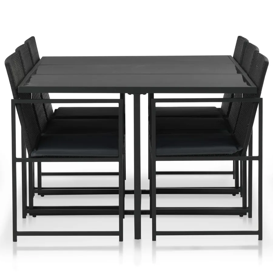 Ensemble à manger d'extérieur 7pcs coussins résine tressée noir - 2