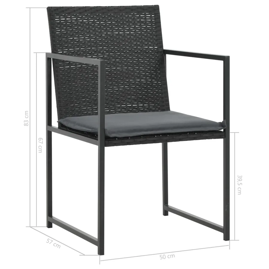 Ensemble à manger d'extérieur 7pcs coussins résine tressée noir - 7