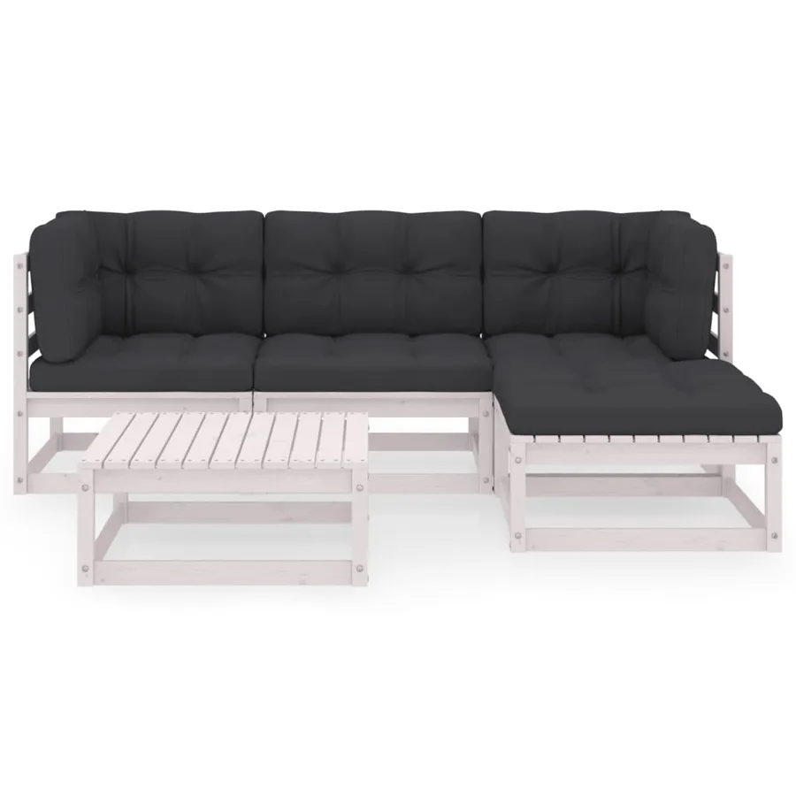 Salon de jardin 5 pcs avec coussins Bois de pin massif - 3