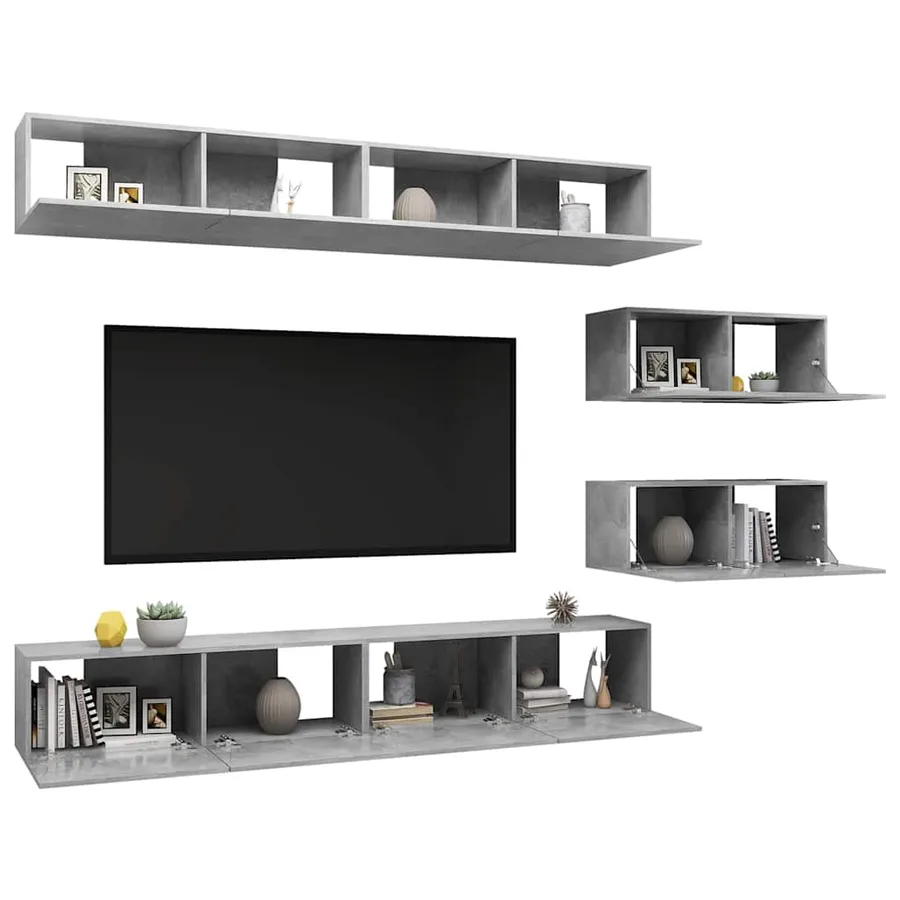 Ensemble de meubles TV 6 pcs Gris béton Bois d'ingénierie - 3