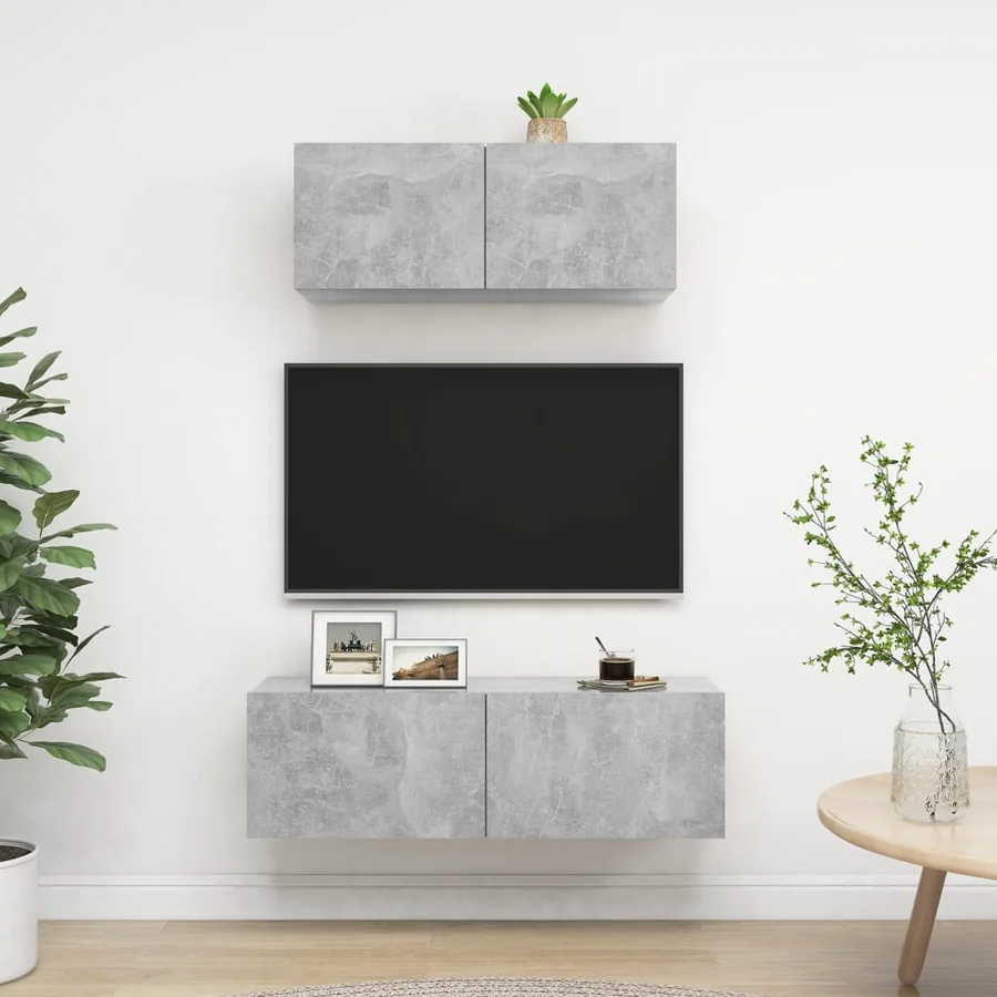 Ensemble de meubles TV 2 pcs Gris béton Bois d'ingénierie