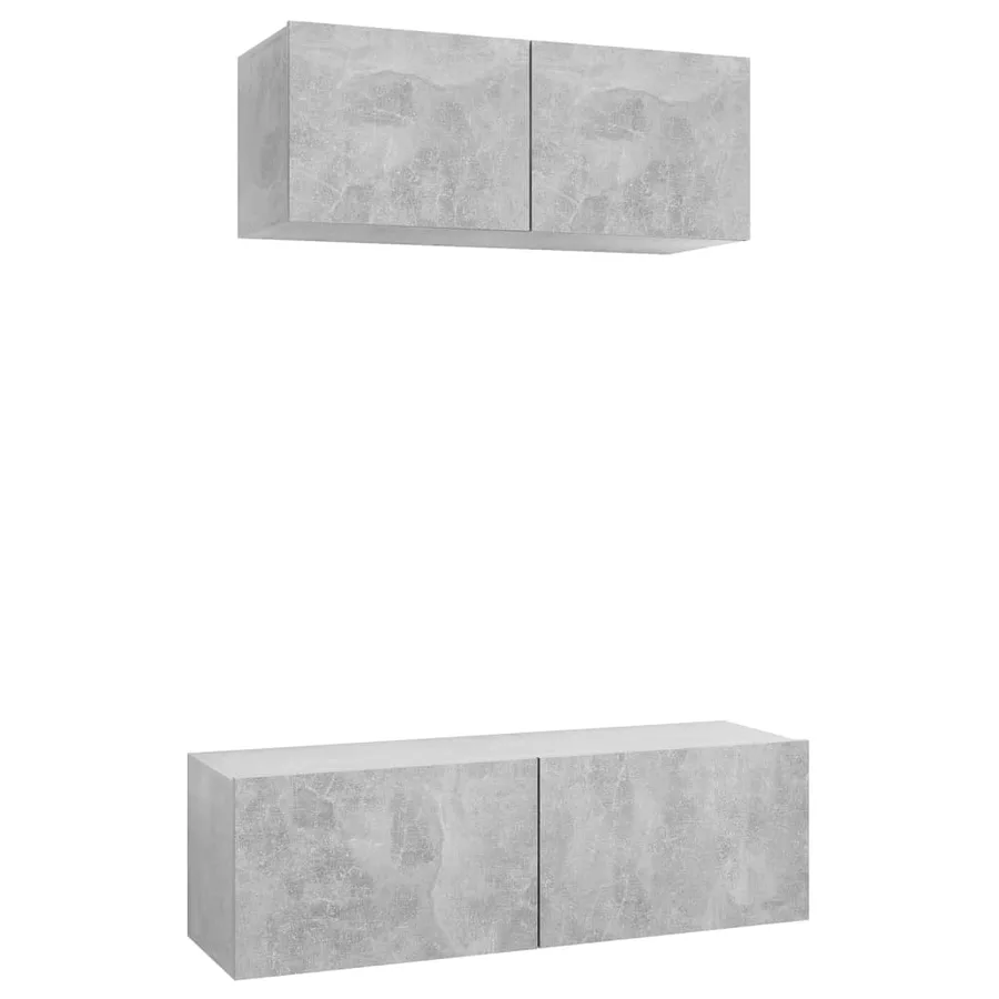 Ensemble de meubles TV 2 pcs Gris béton Bois d'ingénierie - 2