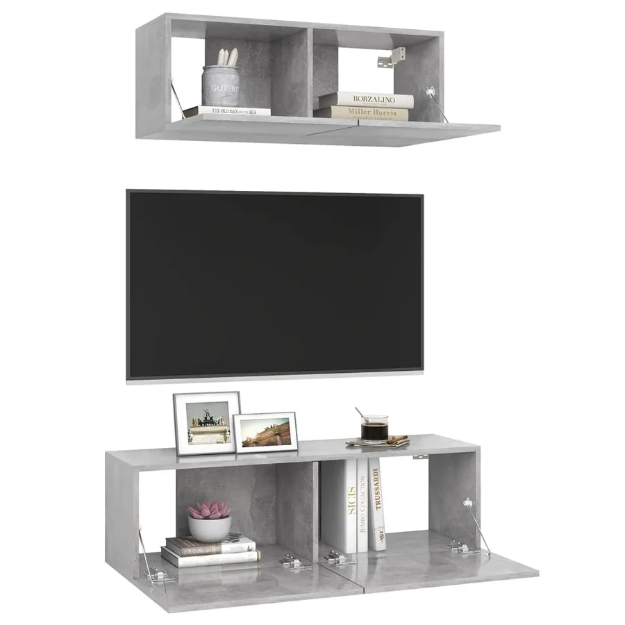 Ensemble de meubles TV 2 pcs Gris béton Bois d'ingénierie - 5