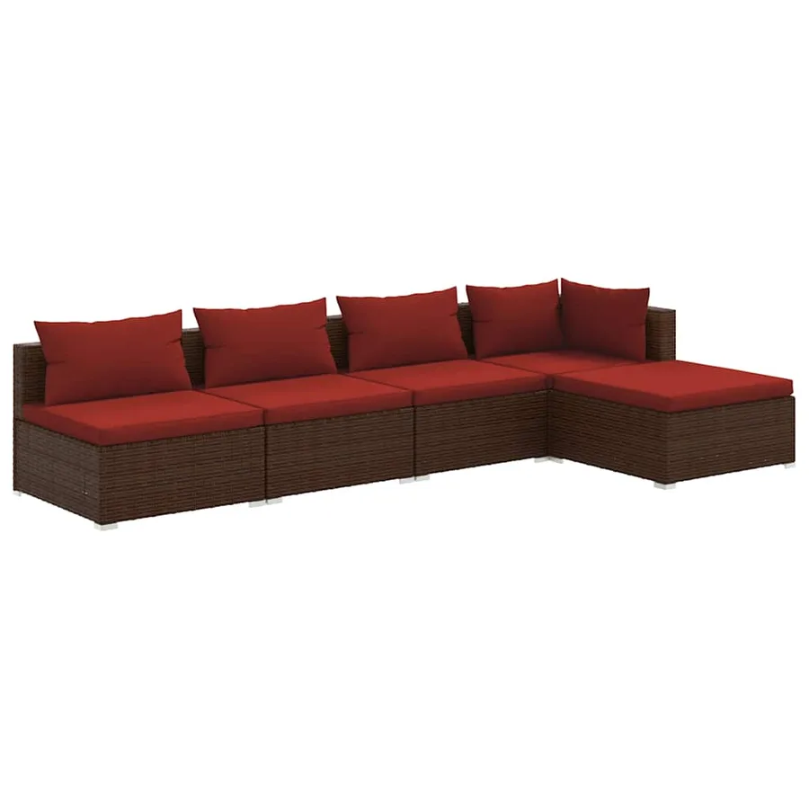 Salon de jardin 5 pcs avec coussins résine tressée marron - 2