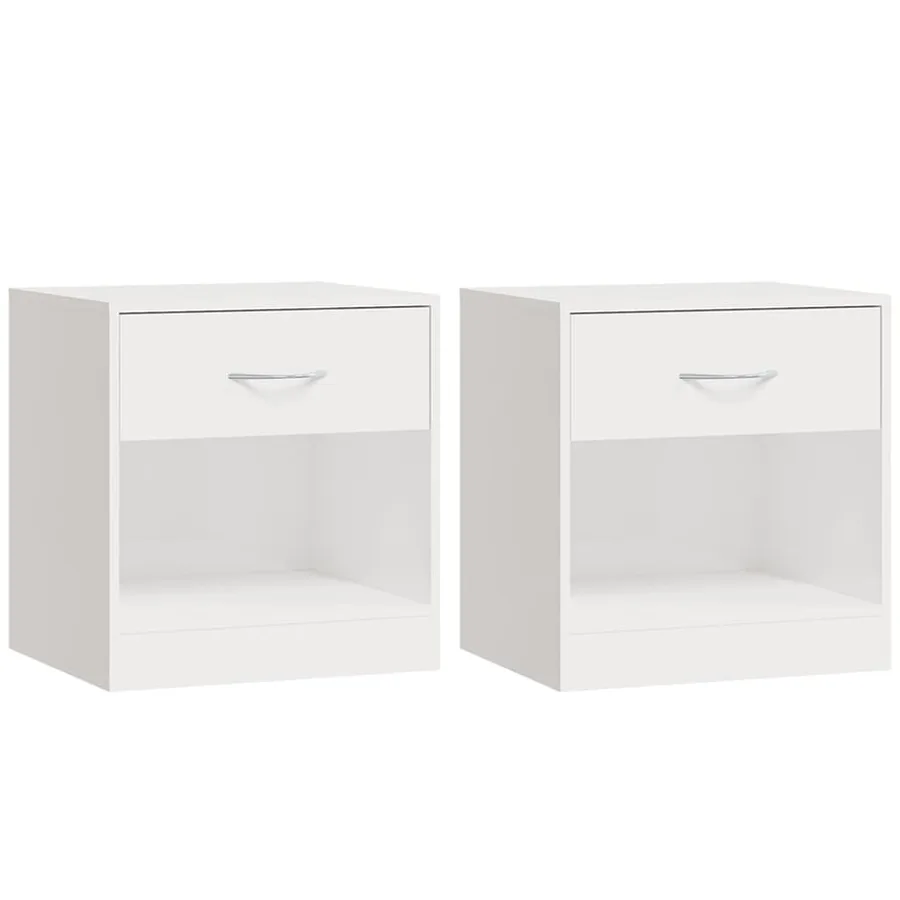 Tables de chevet 2 pcs avec tiroir Blanc brillant - 2