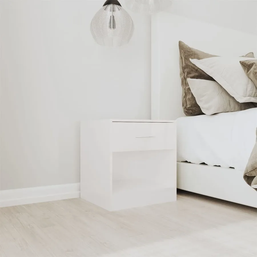 Tables de chevet 2 pcs avec tiroir Blanc brillant - 3