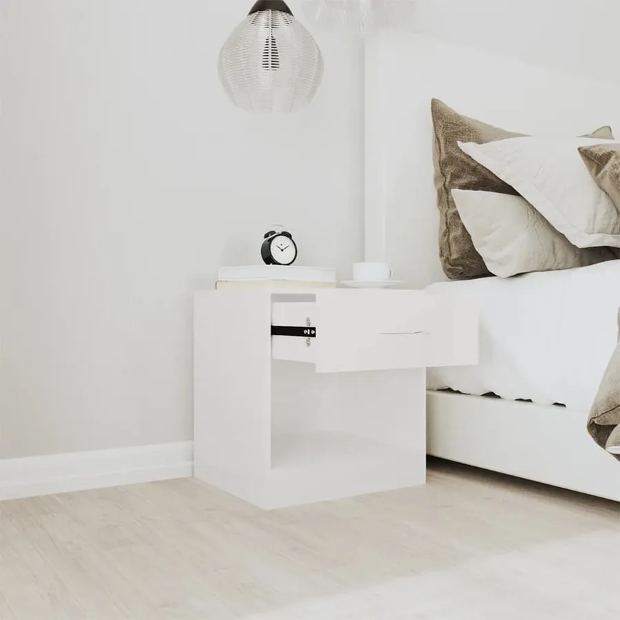 Tables de chevet 2 pcs avec tiroir Blanc brillant - 4