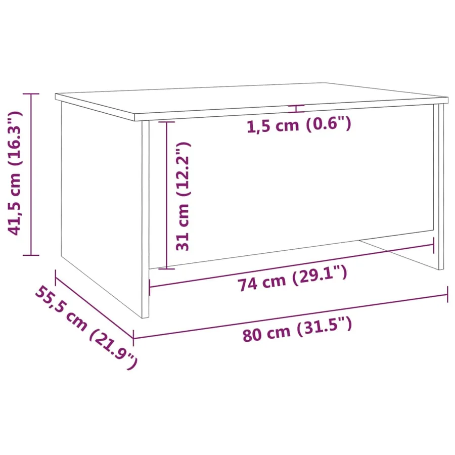 Table basse noir 80x55,5x41,5 cm bois d'ingénierie - 8