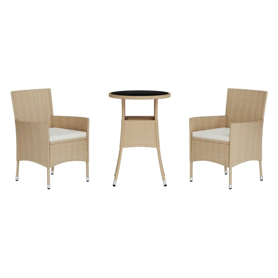 Ensemble de bistro de jardin 3 pcs coussins beige poly rotin - 3