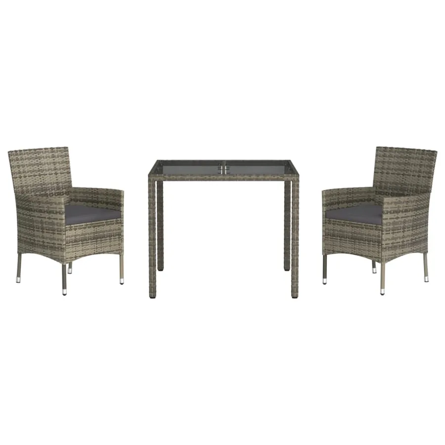 Ensemble à manger de jardin 3 pcs coussins gris résine tressée - 3