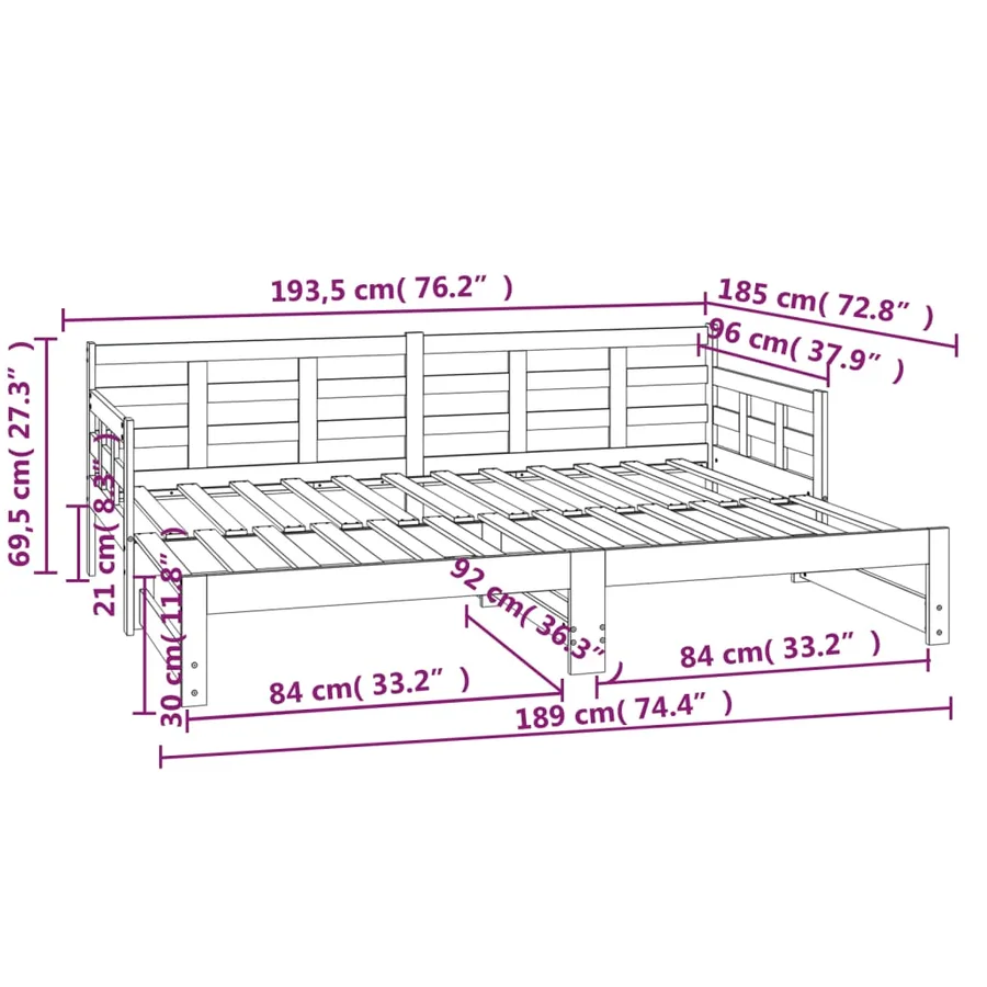 Lit coulissant sans matelas noir 2x(90x190) cm - 10