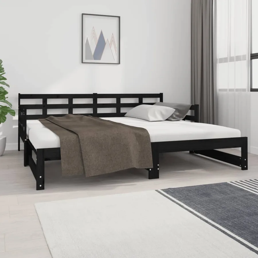Lit coulissant sans matelas noir 2x(90x190) cm - 3