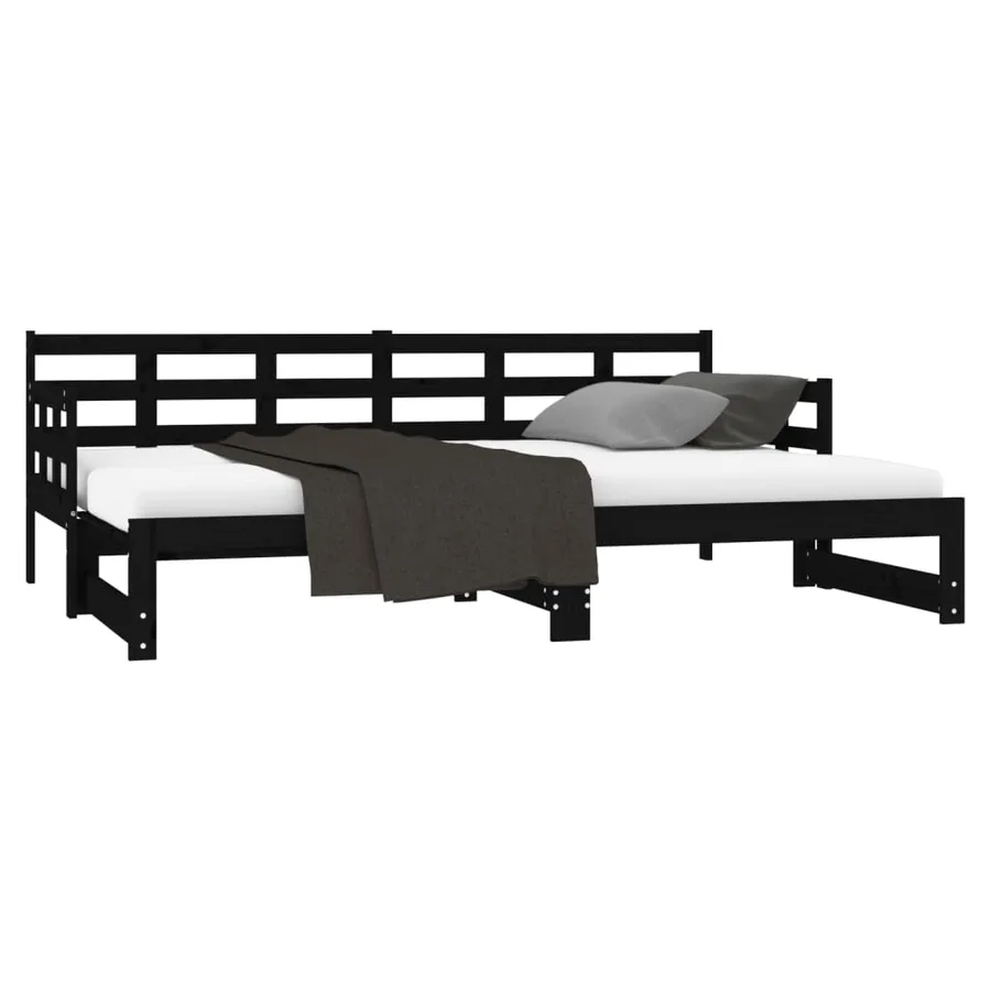 Lit coulissant sans matelas noir 2x(90x190) cm - 5