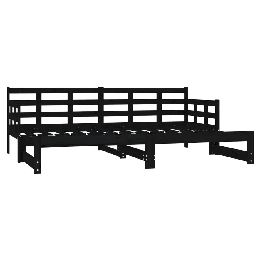 Lit coulissant sans matelas noir 2x(90x190) cm - 8