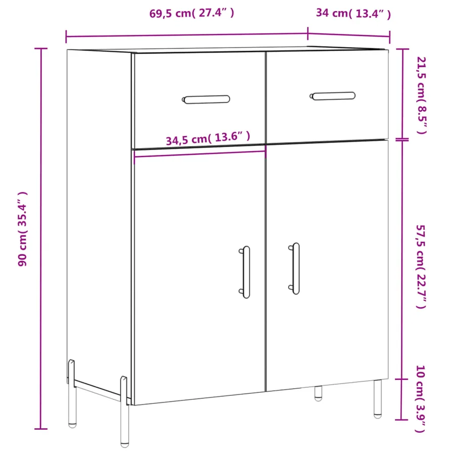 Buffet blanc 69,5x34x90 cm bois d'ingénierie - 13