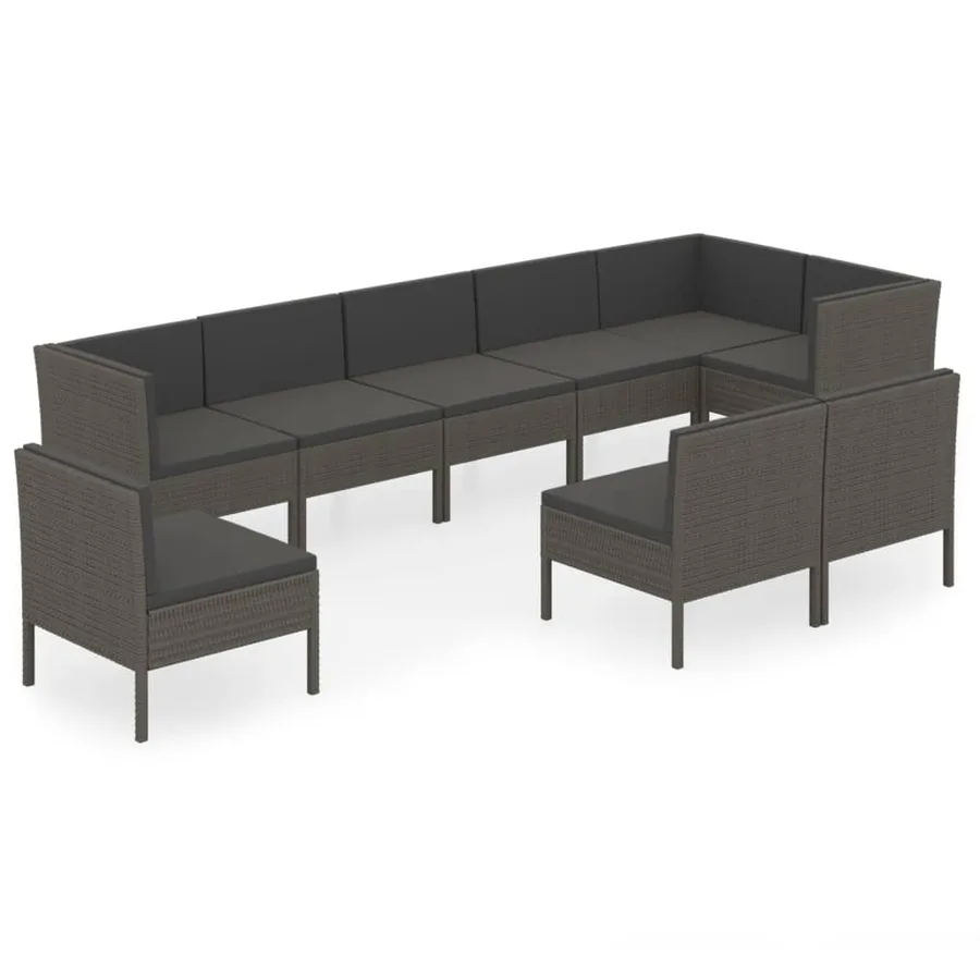Salon de jardin 9 pcs avec coussins Résine tressée Gris - 2