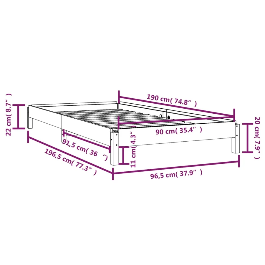 Lit empilable sans matelas 90x190 cm bois de pin massif - 14