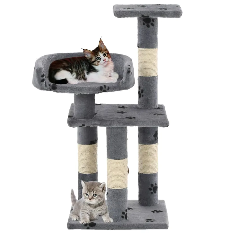 Arbre à chat et griffoir Sisal 65 cm Empreintes de pattes Gris - 2