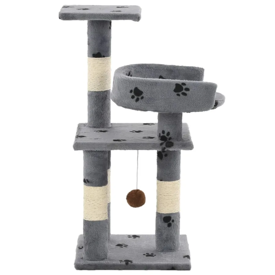 Arbre à chat et griffoir Sisal 65 cm Empreintes de pattes Gris - 3