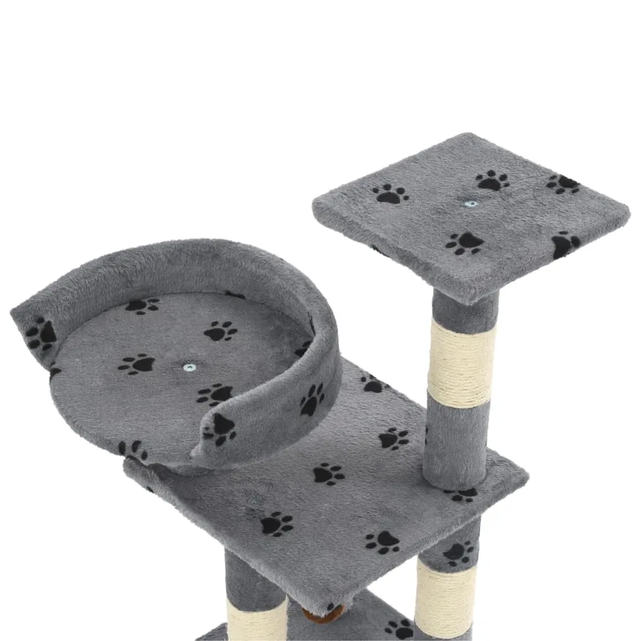 Arbre à chat et griffoir Sisal 65 cm Empreintes de pattes Gris - 4