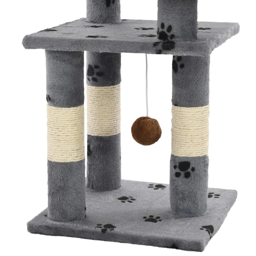 Arbre à chat et griffoir Sisal 65 cm Empreintes de pattes Gris - 5