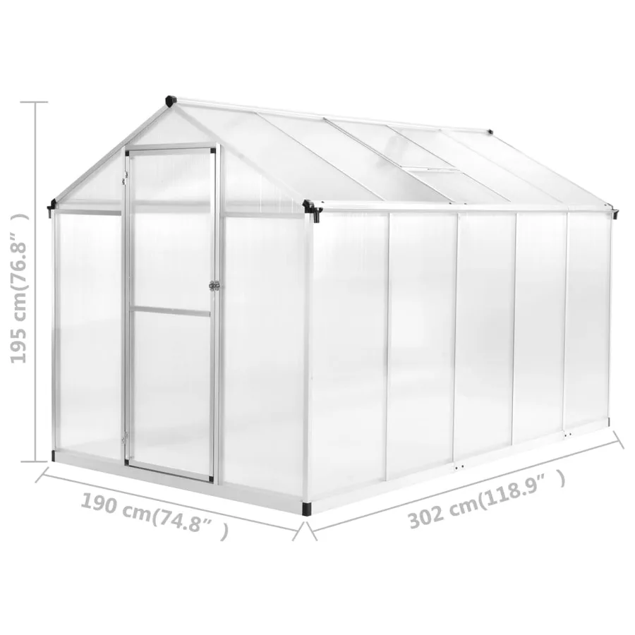 Serre Aluminium 302x190x195 cm 11,19 m³ - 12