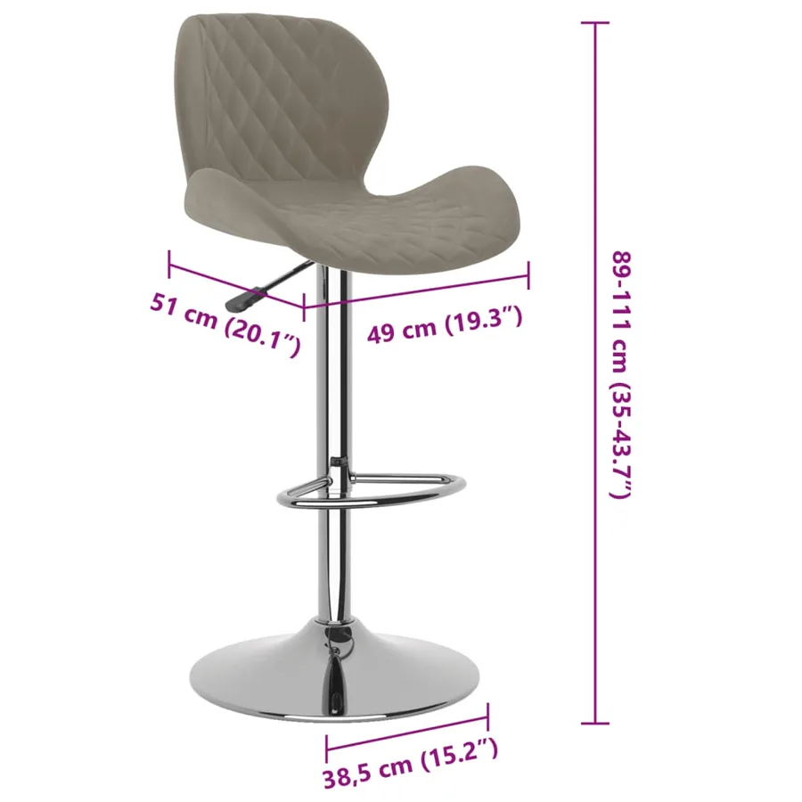 Tabourets de bar lot de 2 gris clair velours - 9
