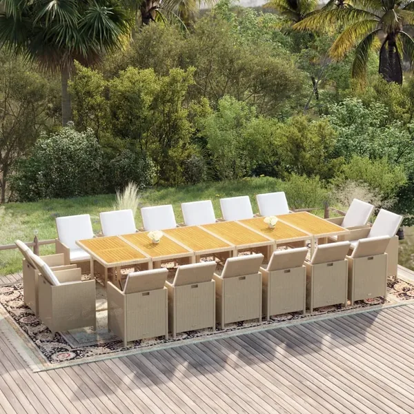 Ensemble à manger de jardin coussins 17pcs Résine tressée Beige