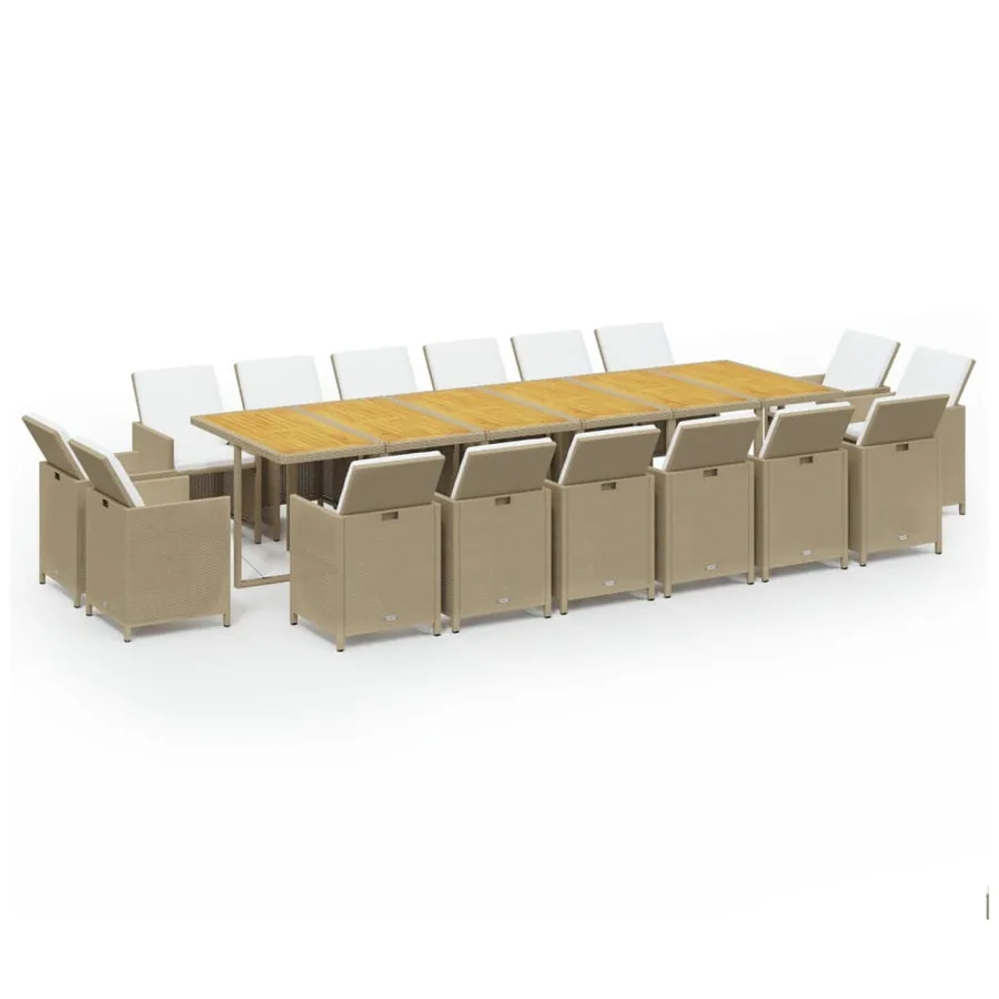 Ensemble à manger de jardin coussins 17pcs Résine tressée Beige - 2