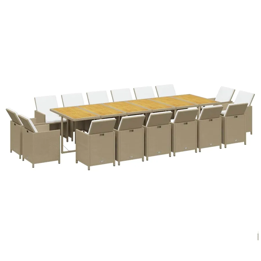 Ensemble à manger de jardin coussins 17pcs Résine tressée Beige - 3