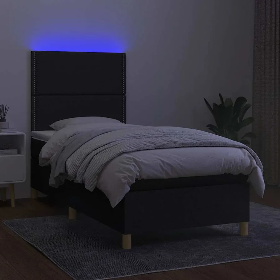 Sommier à lattes de lit avec matelas et LED Noir 90x200cm Tissu - 4