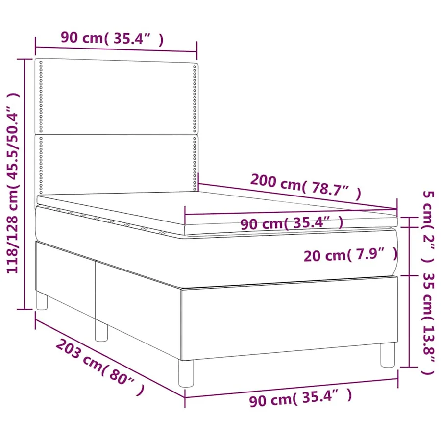 Sommier à lattes de lit avec matelas et LED Noir 90x200cm Tissu - 8