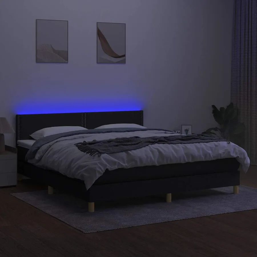 Sommier à lattes de lit avec matelas LED Noir 180x200 cm Tissu - 3