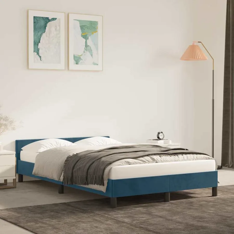 Cadre de lit sans matelas bleu foncé 120x200 cm velours