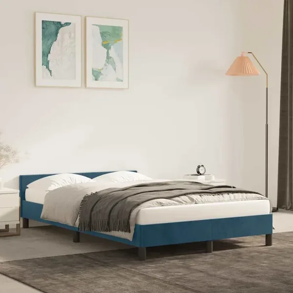 Cadre de lit sans matelas bleu foncé 120x200 cm velours