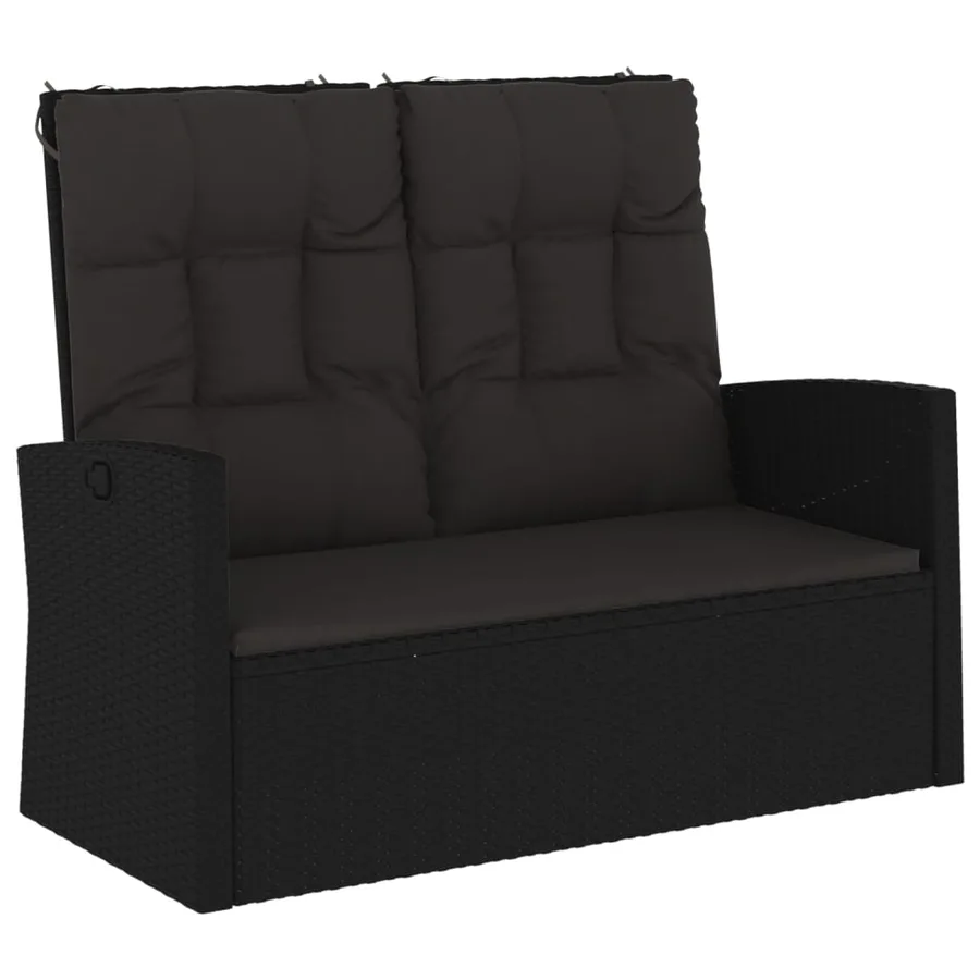 Banc de jardin inclinable et coussins noir 118cm résine tressée - 2
