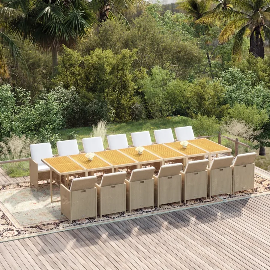 Ensemble à manger de jardin et coussins 15 pcs beige