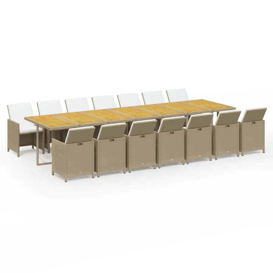 Ensemble à manger de jardin et coussins 15 pcs beige - 2