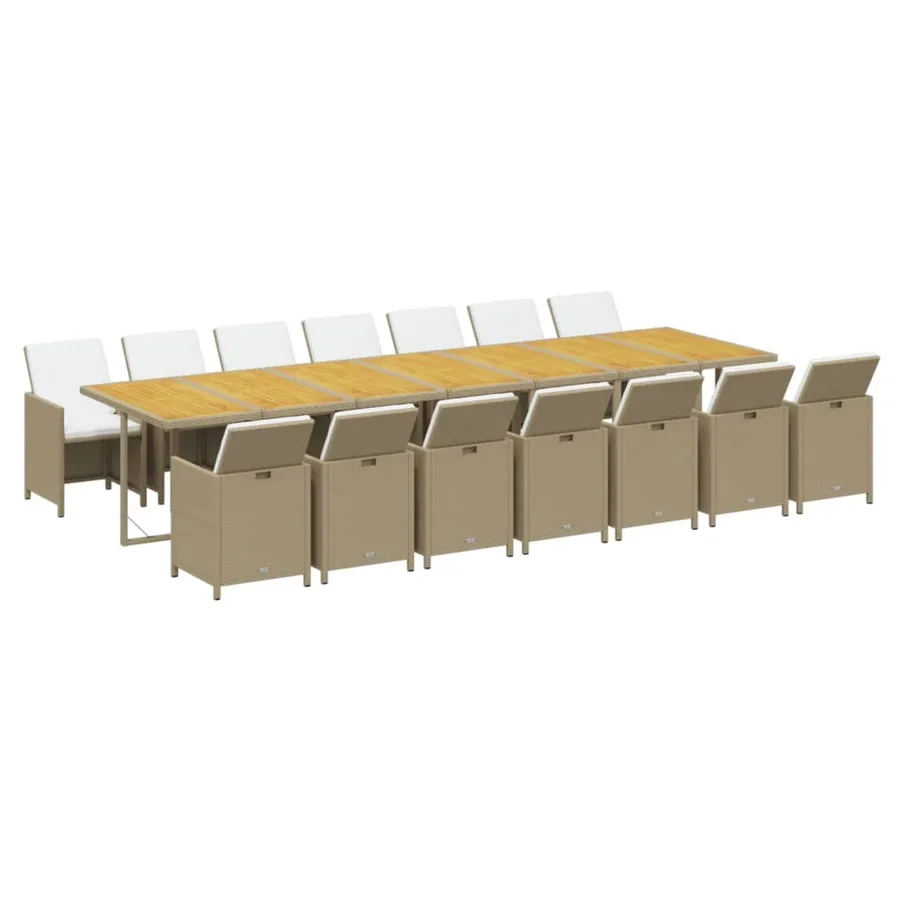 Ensemble à manger de jardin et coussins 15 pcs beige - 3