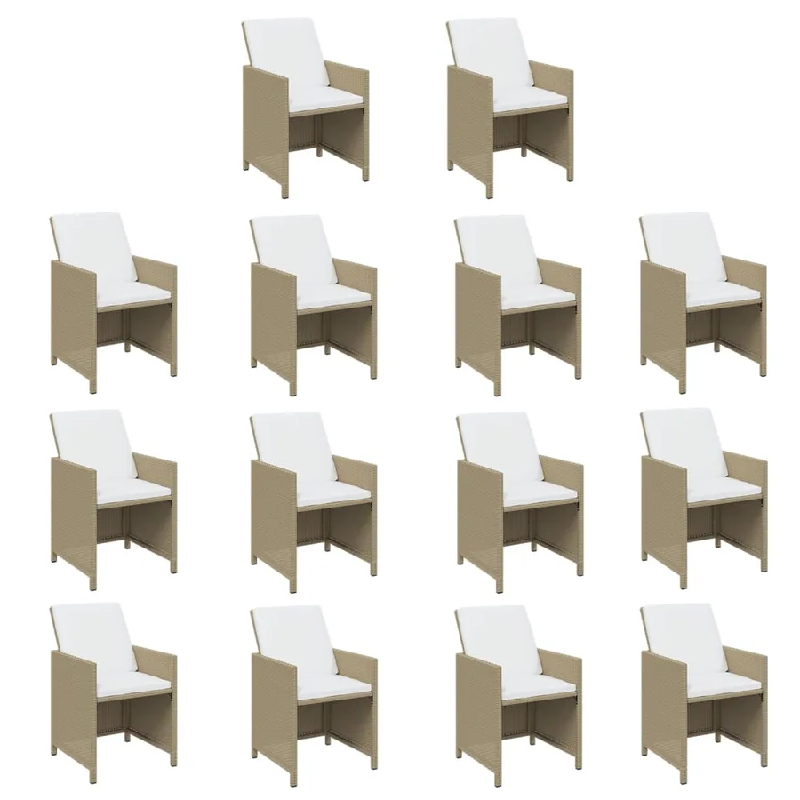 Ensemble à manger de jardin et coussins 15 pcs beige - 4