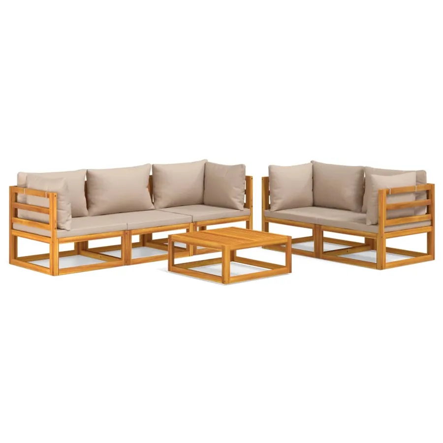 Salon de jardin 6 pcs avec coussins taupe bois massif - 2