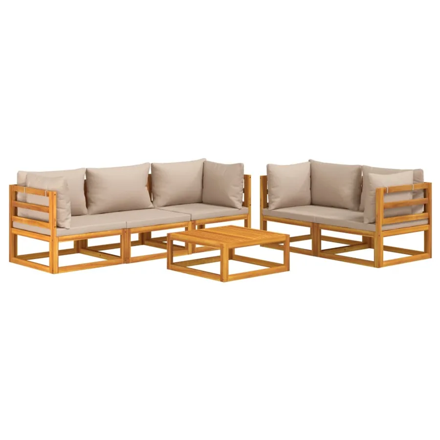 Salon de jardin 6 pcs avec coussins taupe bois massif - 3