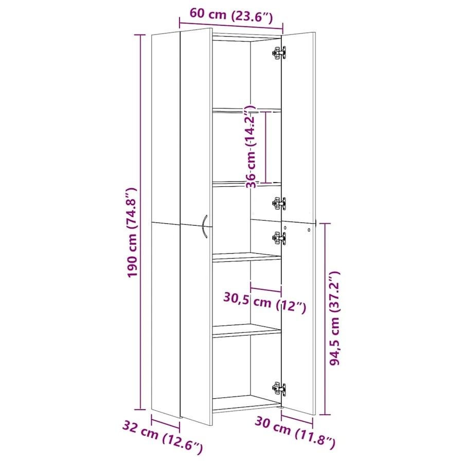 Armoire de bureau Blanc 60 x 32 x 190 cm Bois d'ingénierie - 8