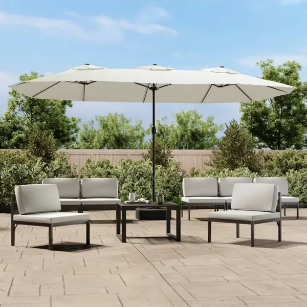 Parasol de jardin à double tête avec LED blanc sable 449x265 cm