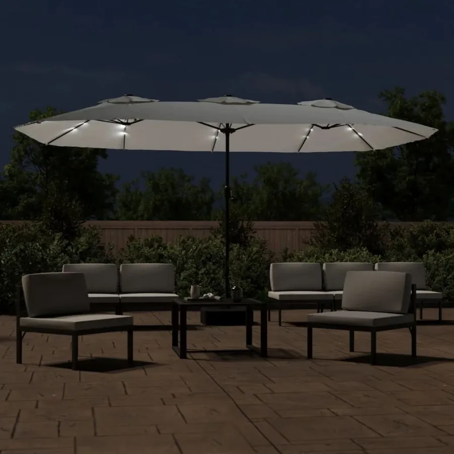 Parasol de jardin à double tête avec LED blanc sable 449x265 cm - 3