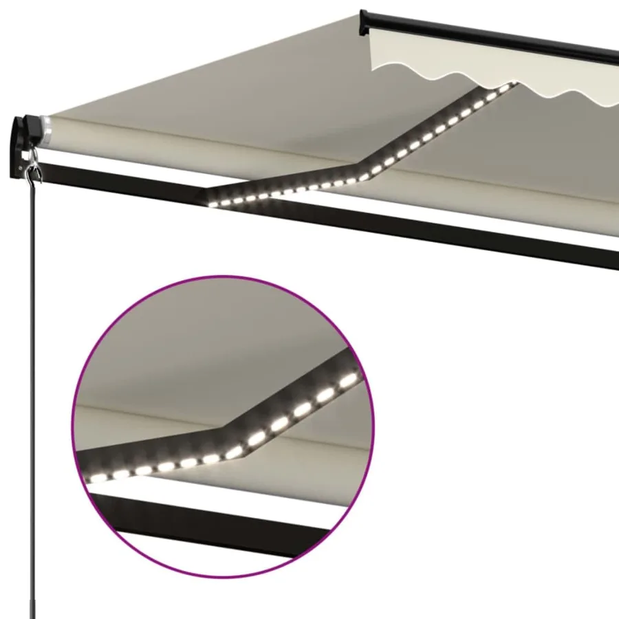Auvent manuel rétractable avec LED 600x300 cm Crème - 5