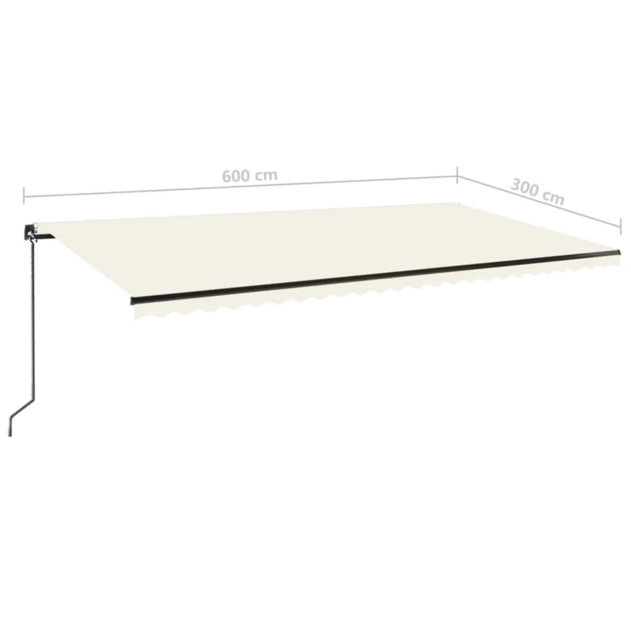 Auvent manuel rétractable avec LED 600x300 cm Crème - 7